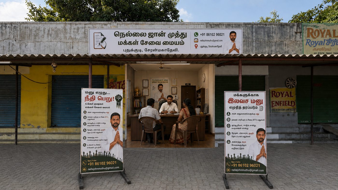 நெல்லை ஜான் முத்து மக்கள் சேவை மையம், புதுக்குடி — மனு எழுதித் தரும் பணி